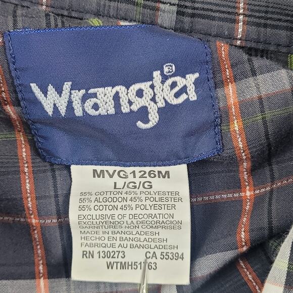 Wrangler Shirt Mens Size Large Plaid Button Down Black Pearl Snaps Long Sleeve - Picture 9 of 13